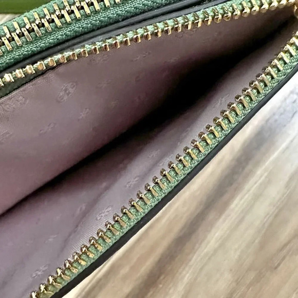 TORY BURCH | Blake Green White Gingham Crossbody Double Zip 3 Compartment Bag - Picture 8 of 12